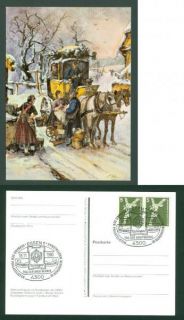 Germany Postcard Used 1980 Christmas Post Coach In North Hessen 1890.