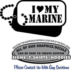 Marine Dog Tag I Heart Love My Marine Sticker Decal 4 Laptop Auto Car 