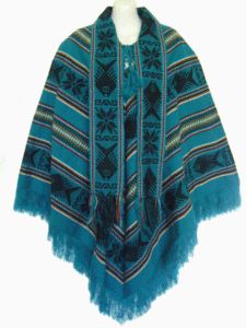 Inca Turquoise Wool Cotton Mix Poncho Made in Ecuador