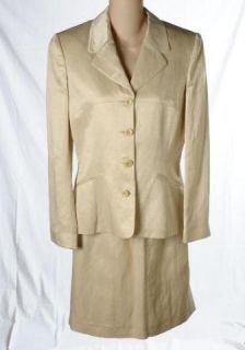 Caroll Paris France Ivory Satin Linen Blend Suit Blazer Skirt Set Sz 
