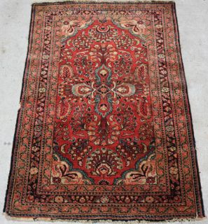 Antique Persian Carpet Flowers Old Hand Made Royal Red SAROUK Oriental 