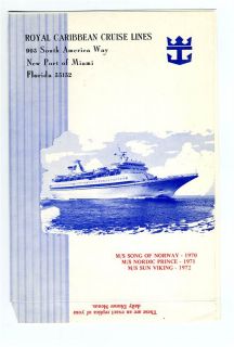  Caribbean Cruise Line Menus 1973 Song of Norway Nordic Prince Sun 