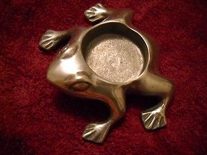 Cute Vintage Pewter or Aluminum Frog Figural Candle Holder Unmarked 