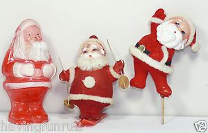 Vintage Santa Figures One on Skiis Rubber Japan Pick Hard Plastic 