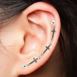 Delicate Cross Cartilage Double Earring Surgical Steel Ear Post Chain 