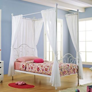Twin Metal Canopy Bed with Sheer Curtains White 30 Day Returns Brand 