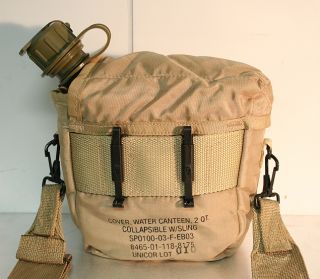 New US Military 2qt Canteen Used 2 Quart Cover Strap Tan Made in USA 