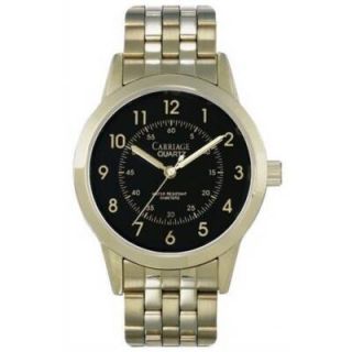 Timex C9A141 @Mens Carriage Goldtone bracelet black dial Watch