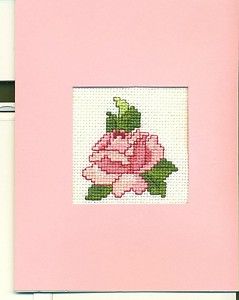 Completed Pink Rose Cross Stitch Card