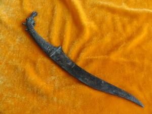 Chinese Bronze Sword Spearhead Carven Ox Handle Old Unique