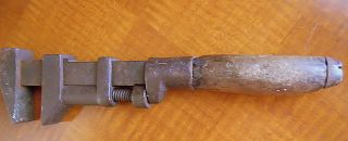 Antique Coes Railroad Pipe Wrench, O.C.R.R.,Wood Handle,c.1880.