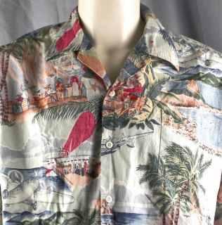   Spooner Reverse Print Caribbean Hawaiian Shirt Men Large Aloha