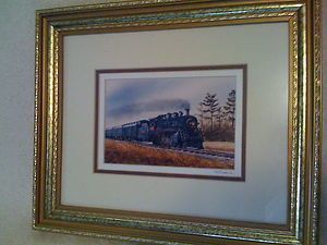 VINTAGE TRAIN CARL B. SALTER HAND SIGNED PRINT DOUBLE SIGNED 