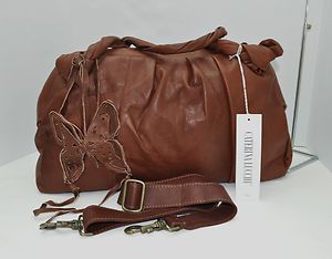 NWT CATERINA LUCCHI BUTTERFLY LEATHER BAG PURSE COGNAC 480 ITALY