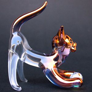 Cat Figurine Blown Glass Kitten with Swarovski Crystal