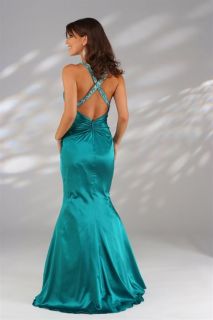 NWT Shimmer Ruched Mermaid Jade Green Prom Pageant Dress Evening Gown 