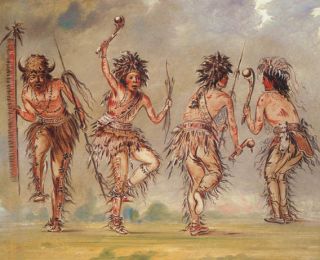 Indian Four Dancers George Catlin Repro Paper Canvas