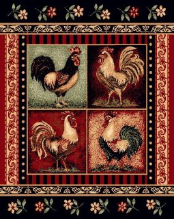 Lodge Rooster and Flowers Western Theme 2x3 Area Rug Carpet Door Mat 