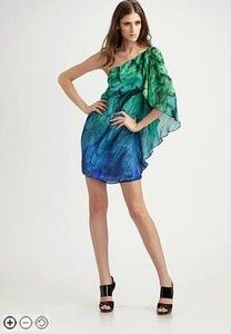 Roberto Cavalli Feather Print Chiffon One Shoulder Dress 40