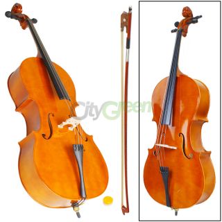 High Quality Cello 4 4 Bass Wood Natural Color Bag Bow Rosin Bridge 