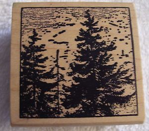 Magenta Unused Rubber Mounted Wood Stamp Trees Forest
