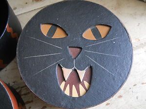 Halloween Cat Boxes Black Cat Set of 2 Discontinued Primitives by 