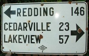  Porcelain Redding Lakeview Cedarville California Road Hi way Sign AAA