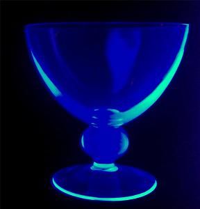   Vaseline Glass Crystal Ball Stem Cerulean Blue Goblet Sherbet