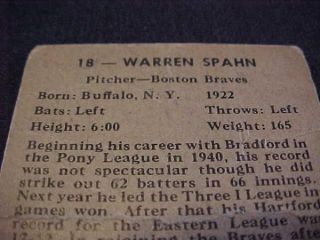 1948 Bowman #18 Warren Spahn RC G B143964 Blony Bubble Gum Card Boston 