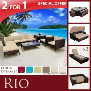   Outdoor Wicker Sofa 7pc Dining Set 2 Chaises Sun Bed L Dog Bed