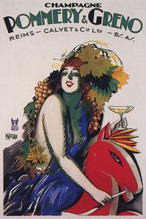 CHAMPAGNE GLASS POMMERY GRENO GIRL HORSE FRENCH VINTAGE POSTER REPRO 
