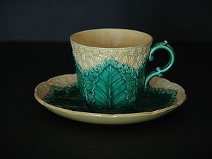 Wedgwood Cauliflower Majolica cup and saucer Excellent condition