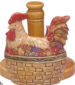 Country Rooster Wicker Ceramic Paper Towel Holder