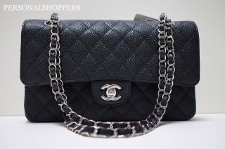 Timeless Chanel Black Caviar Silver Hardware Leather M L Flap Bag New 