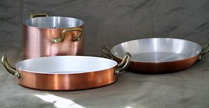 Vintage copper pans tin lined Centuria Baumlin Made in France