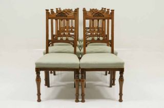   Scottish 8 Oak Victorian Dining Chairs with Upholstered Seats