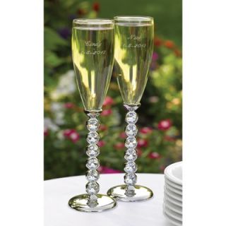   Wedding Toasting Flutes Diamond Stems Silver Champagne Glasses
