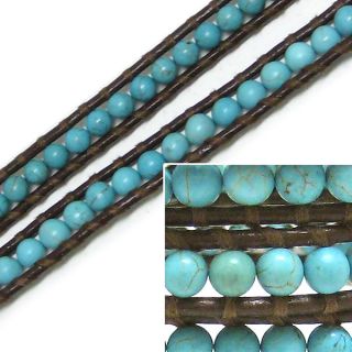 Chan Luu Turquoise Beads & Brown Leather Wrap Bracelet