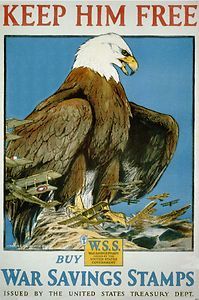 WWI War Bond Saving Stamp Bald Eagle Charles Livingston Bull Poster 