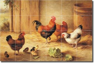 Hunt Roosters Barnyard Kitchen Ceramic Tile Mural Art