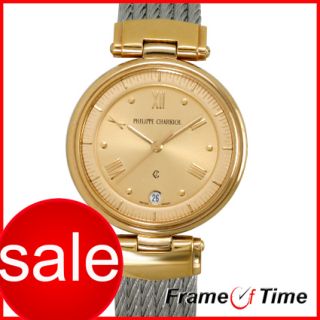 Philippe Charriol Mens Gold Steel Cable Swiss Date Genuine Watch
