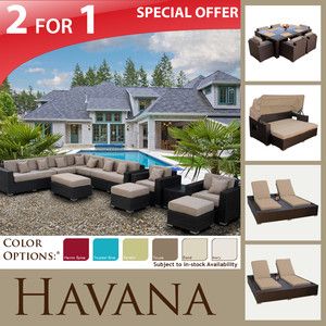   Wicker Patio Sofa 7pc Dining Set 2 Double Chaises Sun Bed Nice