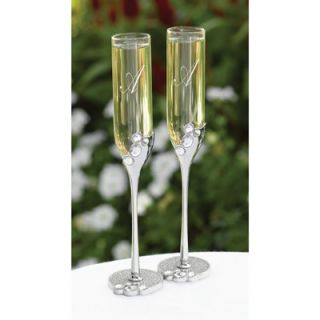   Toasting Flutes Rhinestone Bling Engraved Champagne Glasses