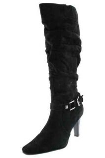 White Mountain New Cheeky Black Suede Slouched Knee High Boots Heels 
