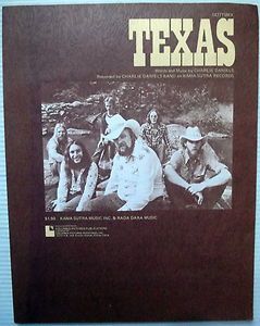 CHARLIE DANIELS BAND Sheet Music TEXAS Columbia Pictures Publ. 70s 