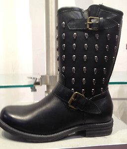 Rebels Skully Black Mid Calf Boots with Skulls Size 8