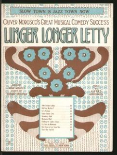 Linger Longer Letty 1919 Slow Town Is Jazz Town Now Vintage Sheet 