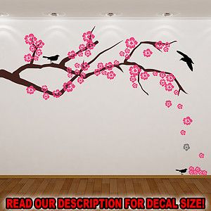 Cherry Blossom Tree Branch with Birds and Extra Flowers Wall Sticker 