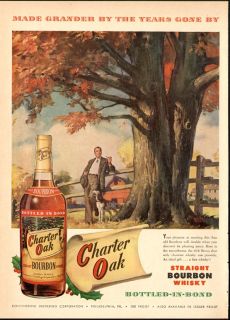 1949 Print Ad Charter Oak Straight Bourbon Whiskey Bottled in Bond 
