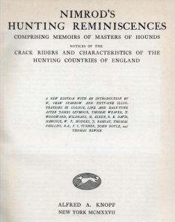 Nimrods Hunting Reminiscences 1927 Fox Horse English